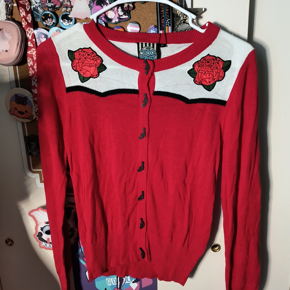 Too Fast Red and White Cardigan
